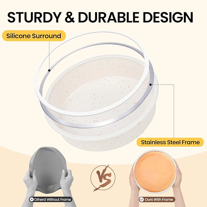 Vinino 10 Inch Silicone Round Cake Pan with Metal Reinforced Frame Set of 2, Nonstick Silicone Springform Pan for Baking Suitable for Making Layers, Cheese & Chocolate Cakes
