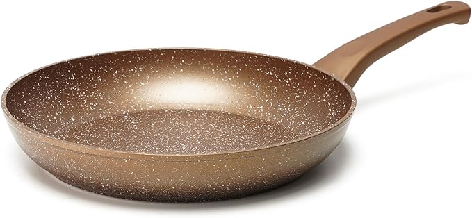 Innwewell Non Stick Frying Pan - Granite Stone Non Stick Skillet, Safe&No Toxic Pans for Cooking, Large Nonstick Cookware Chef's Pan, Induction Compatible, PFOA Free(11inch, Gold)