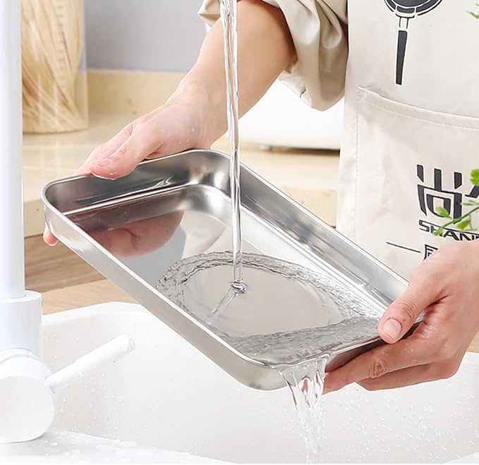 Extra Small Baking Sheet Pans Stainless Steel 304 Tiny Serving Tray 9.3 x 6.9 x1.1Inch (Diagonal 10.63) Dishwasher Safe No Rust Reheat Food for 1~2 Person 2 Pack