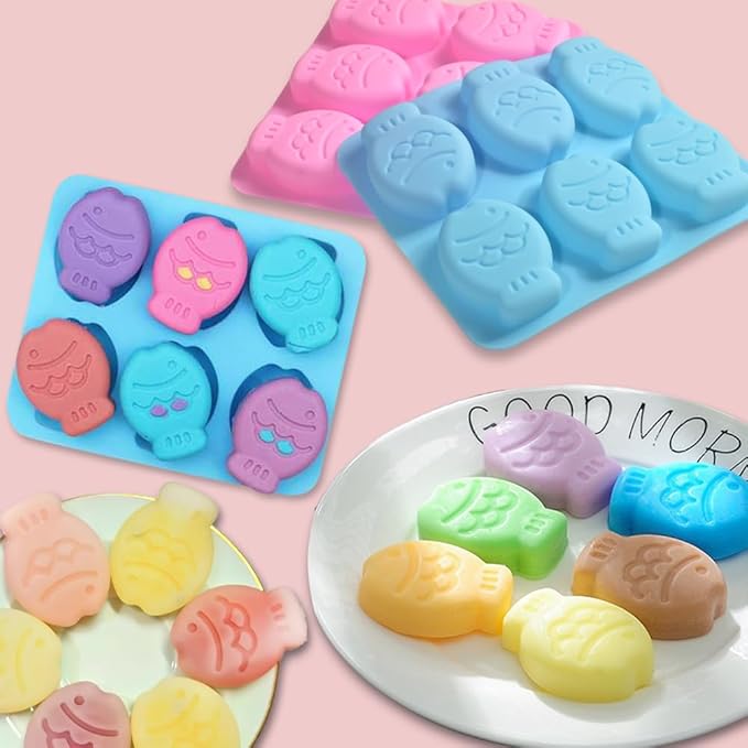 Newk Fish-Shaped Silicone Molds for Cookies, Chocolates, Candy, and Ice Cubes – Cute Design, 2 Blue and 2 Pink, Perfect for DIY Baking and Crafts (Pack of 4)