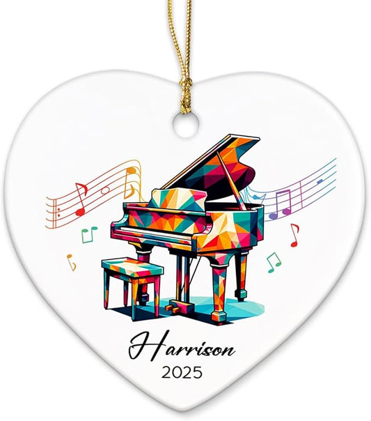Piano Xmas Tree Ceramic Ornament Gifts for Music Lovers, Personalized Name & Year Piano Player Ornaments 2025, Pianist Ceramic Ornament Christmas Hanging, Custom Musical Instrument Ornaments Decor