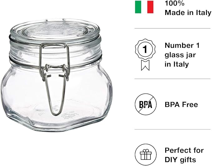 Bormioli Rocco Fido Clear Glass Jar with 85 mm Gasket,0.5 Liter (Pack of 6) (6 Items)