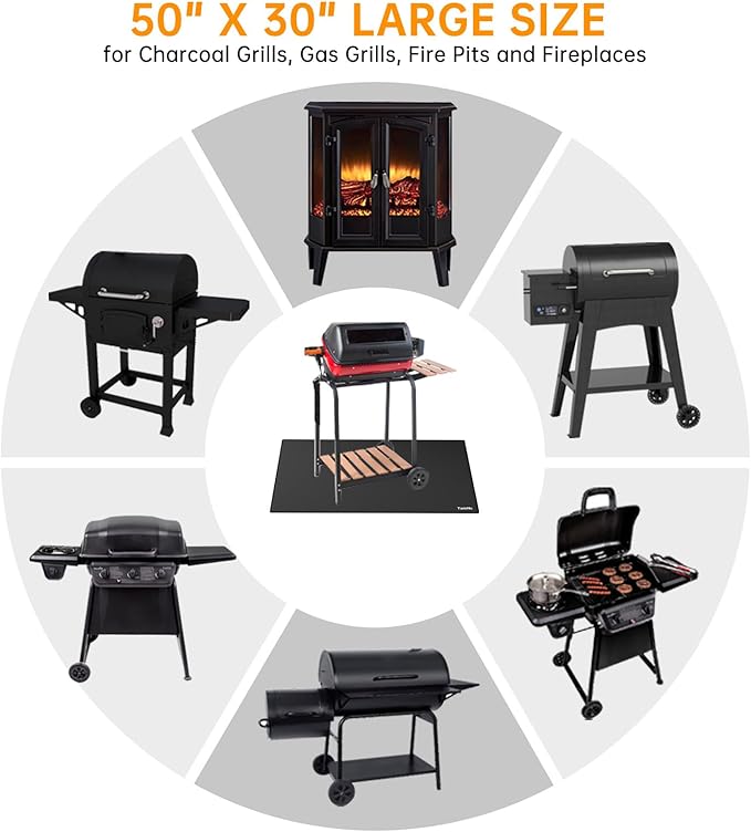 Tamfile Large 50 x 30 Inch Under Grill Mats for Outdoor Grill, Double-Sided Fireproof Heat-Resistant Pad, Indoor Fireplace/Fire Pit Rubber Mat, Oil-Proof Waterproof BBQ Protector for Deck and Patio