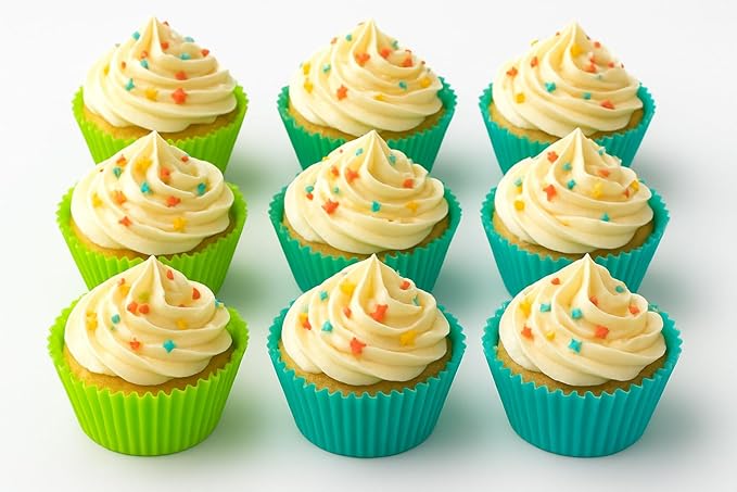 Silicone Baking Set with Silicone Baking Mat (12” x 16”) and 10 Standard Cupcake Liners (2.7” Reusable Muffin Cups) – Nonstick Pastry Mat for Rolling Dough, Oven Safe, BPA Free, Easy to Clean
