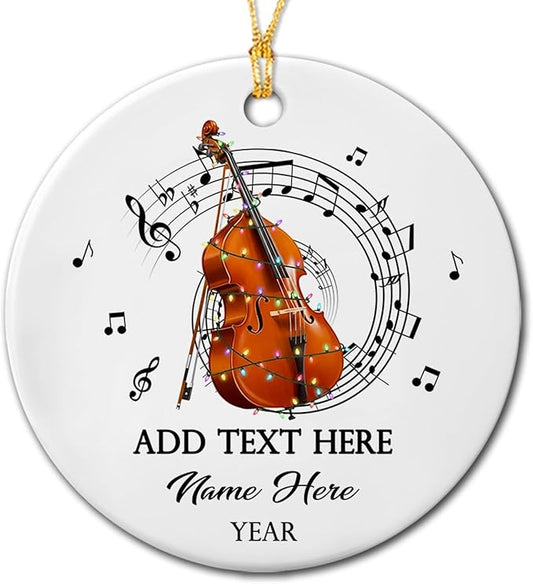 Unique Contrabass Instrument Ceramic Ornament, Customized Text Year Name Contrabassist Ornaments Gift for Women Men Contrabass Player/Lover, Personalized Double Bassist Musical Ceramic Xmas Ornament
