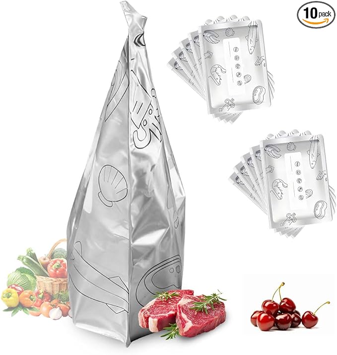 Reusable Aluminum Foil Sealable Storage Bags, 2026 New Resealable Vacuum Zipper Pouches, Stand Up Foil Sealable Bags with Label and Zip Lock for Kitchen (10, Medium)