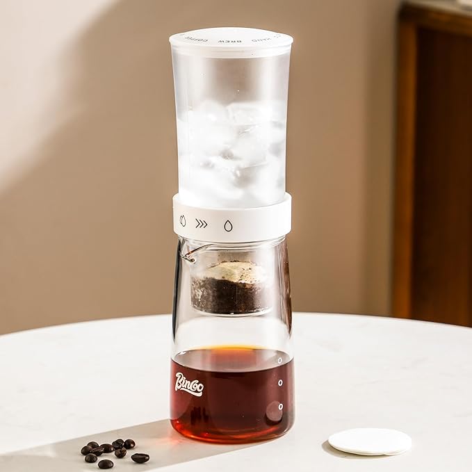 Cold Brew Coffee Maker 450ml-Bincoo High Borosilicate Glass Ice Drip Coffee Brewer,Adjustable Dual-Outlet Drip Speed, Constant Pressure Brewing