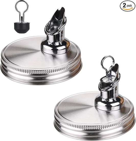 Mason Jar Pour Spouts. free flow Mason Jar Pour Spouts, for spout mason jar wide mouth 86 mm dispenser germination cover. Suitable for any liquid，jars not included (2 stainless steel Silver)