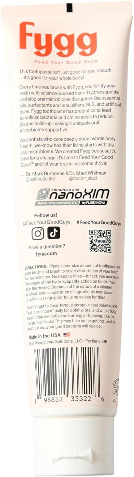 Fygg Fluoride-Free Toothpaste with Prebioitics – Coconut Cream Flavor (4oz) | Nano-Hydroxyapatite Remineralizing for Sensitive Teeth, Whitening & Enamel Repair