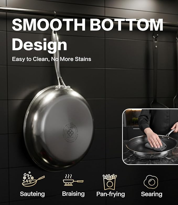 Non Stick Frying Pans with Lids, 8 Inch Fry Pan, Hybrid Large Frying Pan with Lid, Nonstick Skillet Stainless Steel, Dishwasher & Oven-Safe, Induction Compatible Cooking Pan