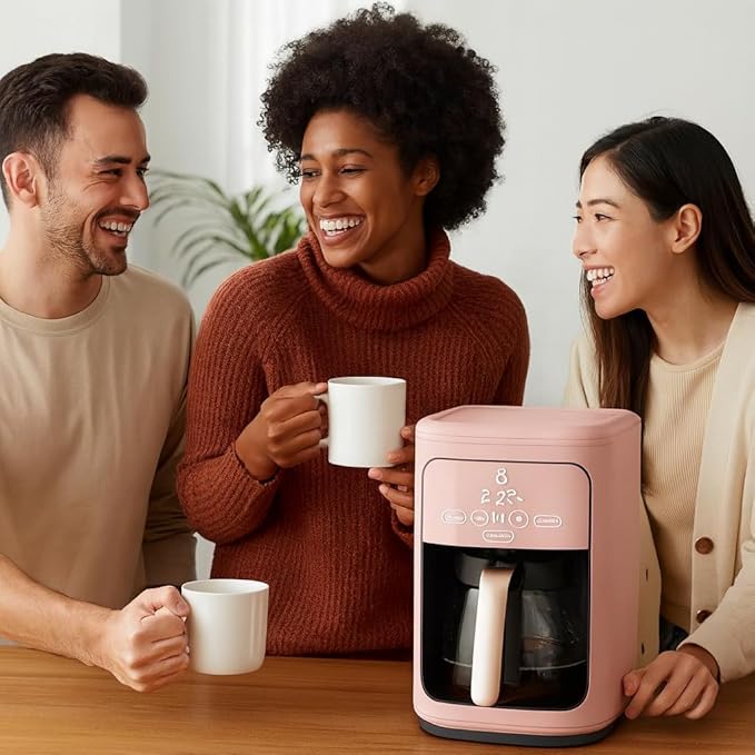 Beautiful 14-Cup Programmable Coffee Maker with Touch-Activated Display – Brew Hot Coffee Fast, Keep Warm & Auto-Pause (Rose)