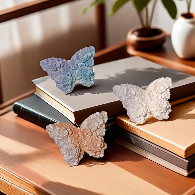Flower Butterfly Candle Mold, Floral Silicone Mold, Animal Plant Resin Mold for Soap Soy Wax Epoxy DIY Handcraft Home Ornaments Wedding Party Home Decoration (Flower Butterfly)
