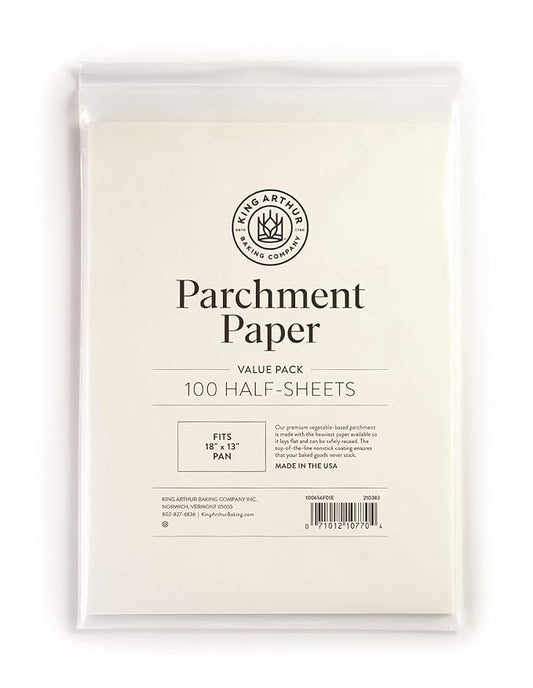 King Arthur Professional-Grade Pre Cut Parchment Paper Sheets for Baking: 100 Count, Nonstick, Reusable, Heavy-Duty, Fits 18 x 13 in Pan, Silicone-Coated, USA-Made Baking Supplies