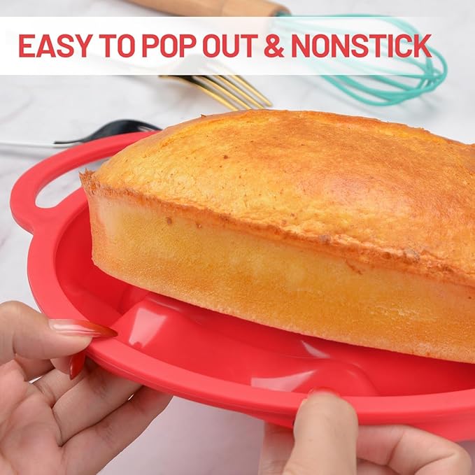 9 Inch Round Cake Pan, Metal Reinforced Frame Silicone Cake Mold for Baking with Handle Easy to Move BPA Free