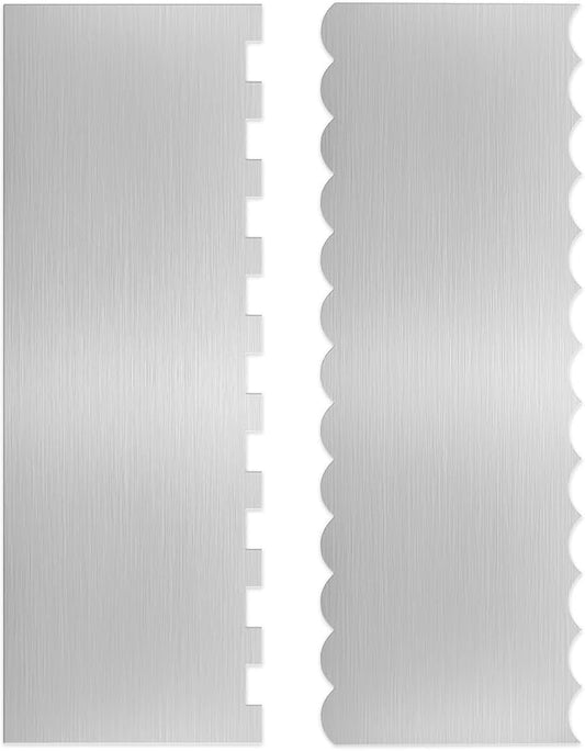 2PCS Stainless Steel Cake Scraper Set, Metal Cake Scraper with Dual Edge Designs, Cake Smoother for Icing & Cake Frosting Smoother, Icing Smoother Baking Tools for Cake Decorating