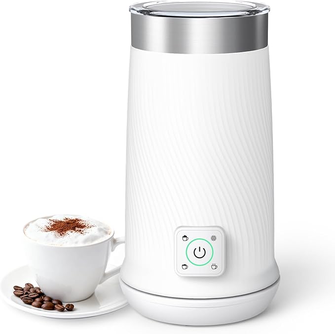 Milk Frother, 4-in-1 Electric Milk Steamer with Warm and Cold Foam Maker, Milk Heater and Warmer Hot & Cold Milk Foamer Maker for Latte Coffee Chocolate