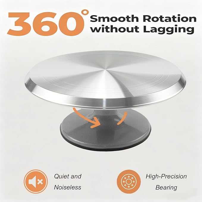Cake Decorating Supplies Kit with 12 Inch Aluminum Rotating Cake Turntable, Offset Spatula, Cake Server, Stainless Steel Frosting Icing Smoother, Pastry Bags and Other Baking Tools（16Pcs）