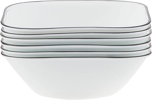 Corelle Vitrelle 6-Piece (22-Oz) Cereal Soup Bowls, Triple Layer Glass and Chip Resistant, Lightweight Square Dinnerware Bowl Set, Simple Lines