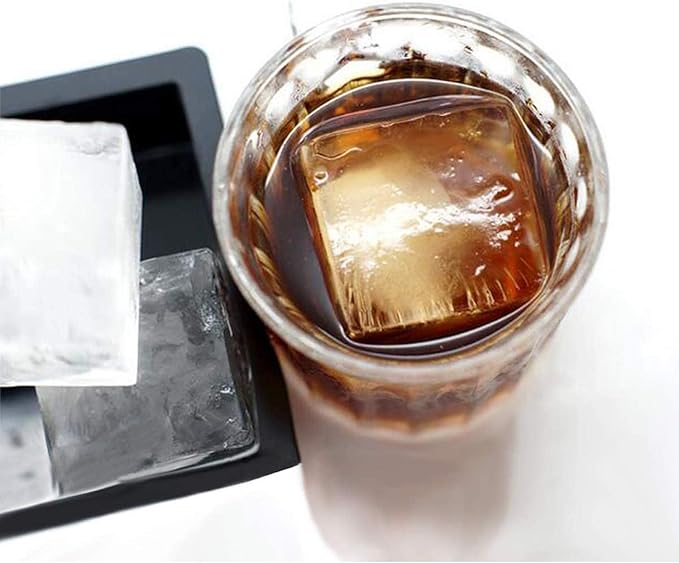 Silicone Ice Cube Trays Large for Whisky(2.5-Inches) - Whiskey Ice Cube Mold, With Easy Release Ice Cubes for Whiskey and For Cocktail,Food Grade (Black 1 Tray)