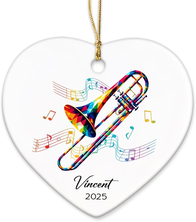 Trombonist Ceramic Ornament 2025, Custom Trombone Musical Christmas Ornament Gifts for Trombonist, Instrumentalist Ornaments Decor, Personalized Name & Year Trombone Lovers Ceramic Keepsake Xmas Tree