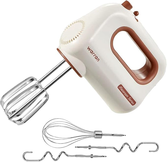 300W Compact Lightweight Electric Hand Mixer, with Powerful Quiet DC Motor for Baking, Cake, Brownies, Cookie Dough, Ideal for Home Kitchen (White)