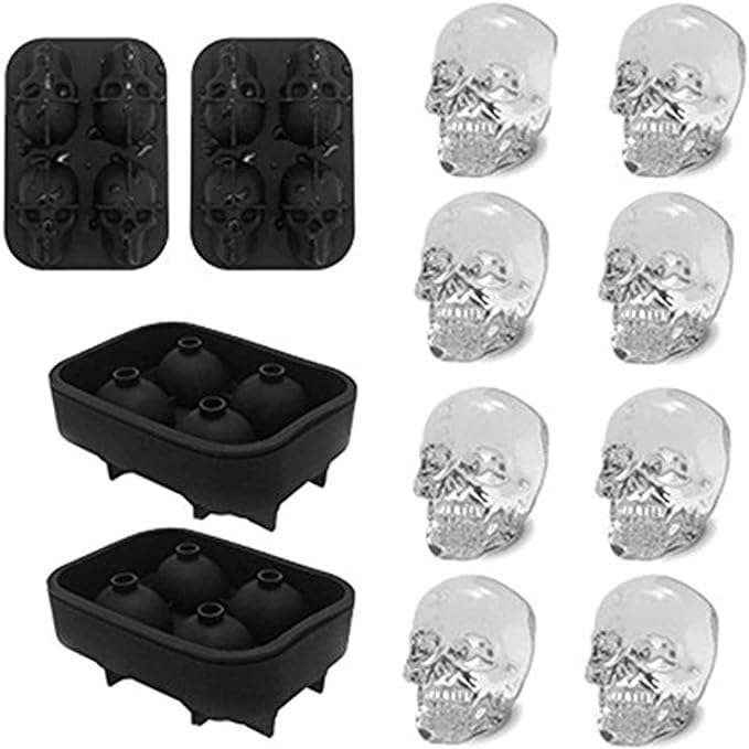 CHIYAN 3D Skull Silicone Ice Cube Mold - 2 Pack 1.9″ Easy Release Flexible Silicone Freezer Tray, Reusable Whiskey Ice Cubes Mold Skull for Party Cocktails Champagne and Drinks