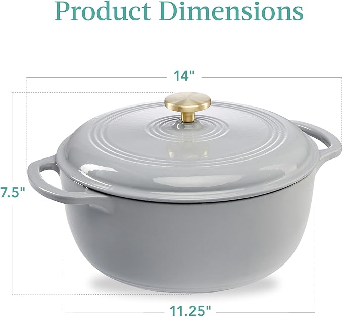 Best Choice Products 6 Quart Enamel Cast-Iron Round Dutch Oven, Family Style Heavy-Duty Pre-Seasoned Cookware for Home, Kitchen, Dining Room, Oven Safe w/Lid, Dual Handles - French Gray
