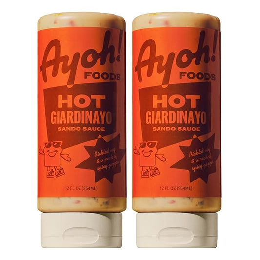 Ayoh Foods, Mayo Gone Wild, Made by Molly Baz - Easy to Squeeze, Perfect for; Sandwiches, Burgers, Fries, Nuggets, Wraps & Dips (Hot Giardinayo)