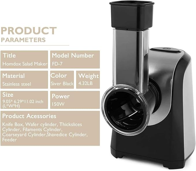 Electric Vegetable Graters Professional Salad Maker, Electric Slicer Shredder Graters for Kitchen, Gratersr/Chopper/Salad,Electric Salad machine for Vegetables Carrot Cheese Black