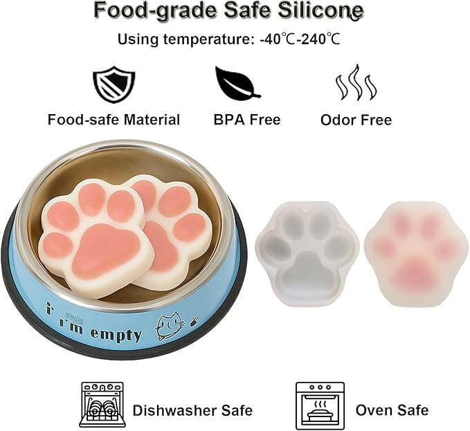 4IN Big Paw Shape Dog Cat Treat Molds 2 Pack, DIY Flavors for Puppy. Food Safe Silicone for Oven. Large Ice Cube Molds for Pet Chew, Cooling, Pets Birthday Cake Baking. Fun Gifts for Dog Lover