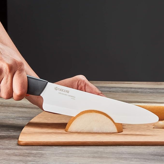 Kyocera’s Revolution 4-Piece Ceramic Knife Set: Ceramic Chef Knife For Your Cooking Needs, 7" Chef's Santoku, 5.5" Santoku, 4.5" Utility & 3" Paring Knives, Black/White