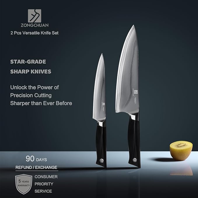 10C Pro Kitchen Knife Set 2pc,8" Chef Knife & 5.5" Utility Knife,VG10 High Carbon Stainless Steel,6-Star Sharp Standard,G10 Black Handle,Love's Gift Box