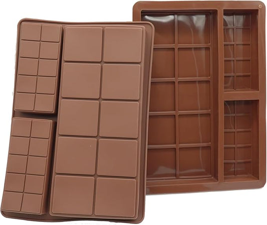 Silicone Chocolate Bar Mold, 1 Inch Deep, Large Candy Mould for Stuffed Bars and Fillings, 2 Pcs (brown)