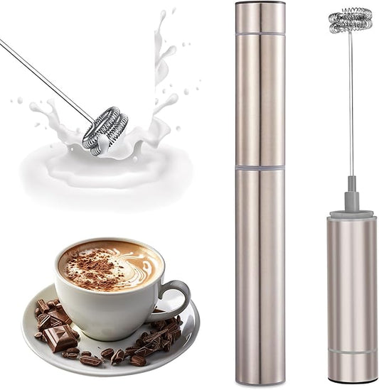 Electric Powerful Milk Frother, Stainless steel tube, Handheld Drink Mixer, Battery Operated Hand Frother Stirrer Wand-Rich Foam Maker for Coffee, Lattes, Cappuccino, Matcha,Chocolate & Creamer