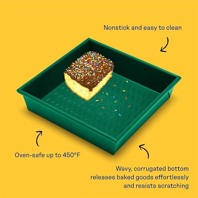 Great Jones Square One (Broccoli) | Nonstick 9.5x9.5-Inch Square Baking Pan | Signature Corrugated Bottom | Chemical-Free Nonstick Coating | Oven-Safe & Dishwasher-Friendly
