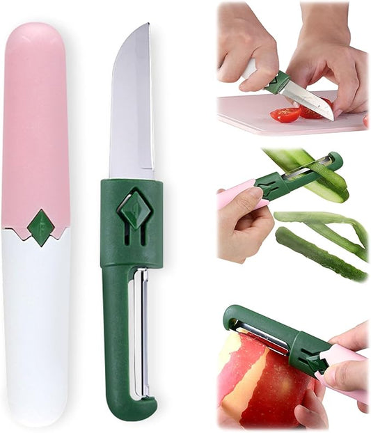 2 in 1 stainless steel Paring knife Peeler; fruit peeler; apple peeler; pear peeler, vegetable peeler, Kitchen Peeler (1, Pink White)