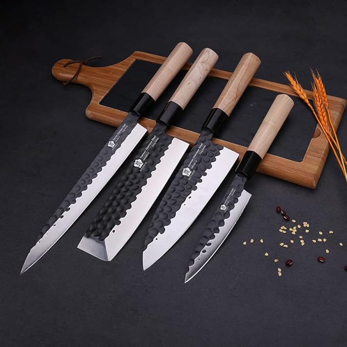 WILDMOK Left Handed 4pcs Knife Set GYUTO Sashimi Sushi Knife Sets for Left Handed, Fish Filleting Chef Knife for Kitchen German Steel Blade & Traditional Wooden Handle