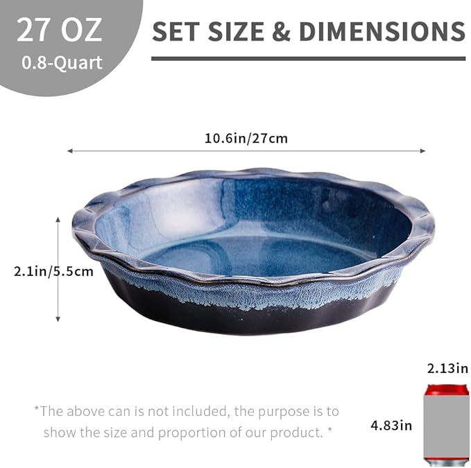 Ceramic, 9 Inches Pie Plate, Pie Dish for Dessert Kitchen, Round Baking Dish Pan for Dinner, Wrapping Upgrade, Reactive Glaze (Nebula Blue)
