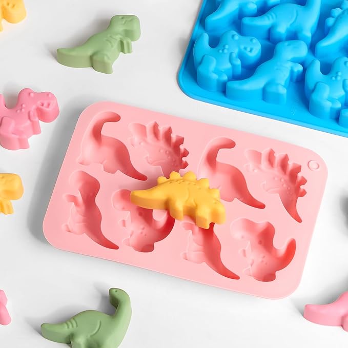 JOERSH 4Pcs Dinosaur Silicone Candy Molds Gummy Dinosaur Molds 8-Cavity Shaped with T-rex, Stegosaurus, Triceratops, Brontosaurus, Non-Stick for Chocolate, Cookie, Snacks, Cake Decorations