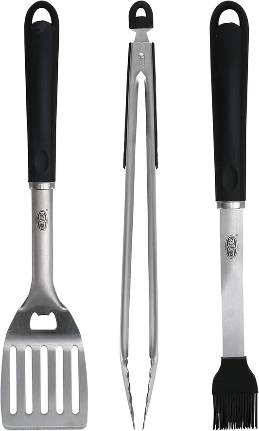Kingsford Stainless Steel 3-Piece BBQ Tool Set | Tongs, Basting Brush, Spatula | Rust-Resistant Grilling Tools
