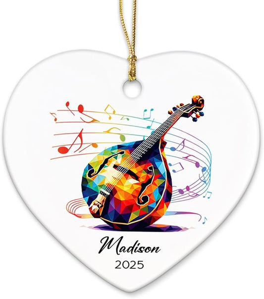 Personalized Name & Year Mandolin Ceramic Ornament Gifts for Music Lovers, Mandolin Player Xmas Tree Ornaments, Custom Mandolinist Ornaments 2025, Instrument Ceramic Ornament Decor Christmas Hanging