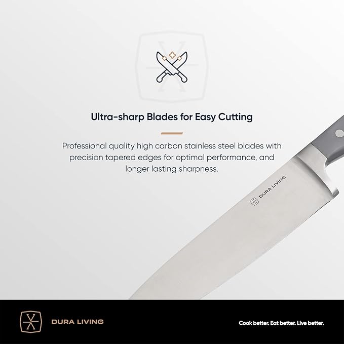 DURA LIVING 7-Inch Santoku Knife - Razor-Sharp High-Carbon Stainless Steel Blade, Forged Ergonomic Riveted Handle, Chef Knife for Chopping, Slicing & Dicing, Multipurpose Kitchen Knife, Home Chef