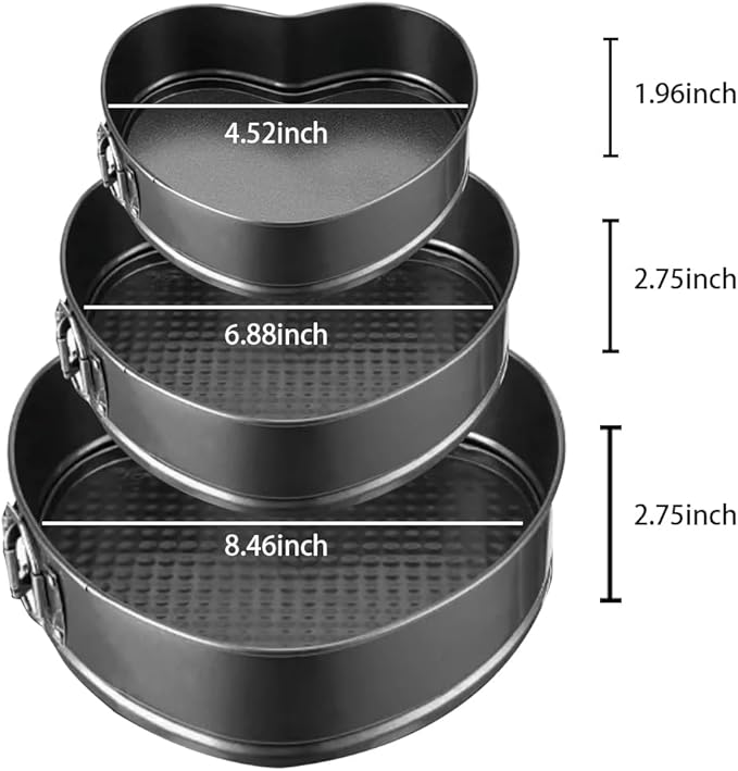 Heart Springform Cake Pan Set of 3 Non Stick Durable Cake Baking Pans with Removable Bottom Cake Molds for Baking