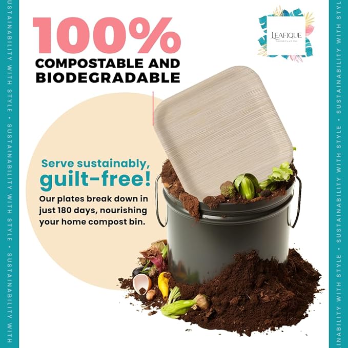 100% Natural 6” Palm Leaf Square Plate (50-pack), Compostable & Biodegradable Dinnerware for Catering, Birthdays, Halloween, BBQs, Thanksgiving, Alternative to Paper & Bamboo Plates Disposable