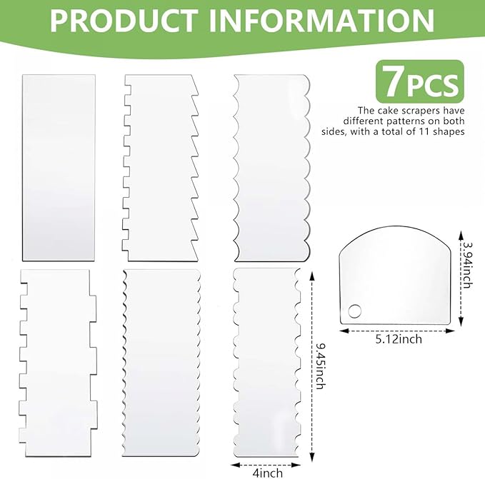 SenseYo 7 Pcs Acrylic Cake Icing Scraper Smoother Comb with Double Sided for DIY Mousse Butter Cream Cake Decoration (7)