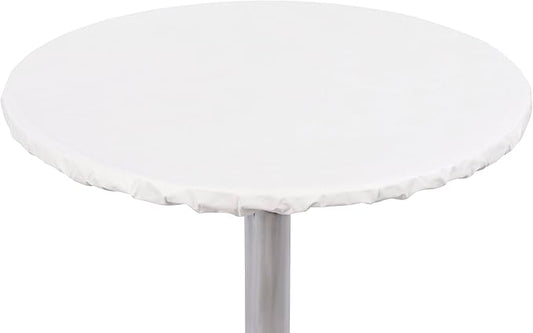Yourtablecloth Heavy Duty Vinyl Round Fitted Tablecloth (Table Cover) with Flannel Backing Vibrant Colors Elasticized Tablecloth Great for Indoor and Outdoor Dining and Playing Cards 48” White