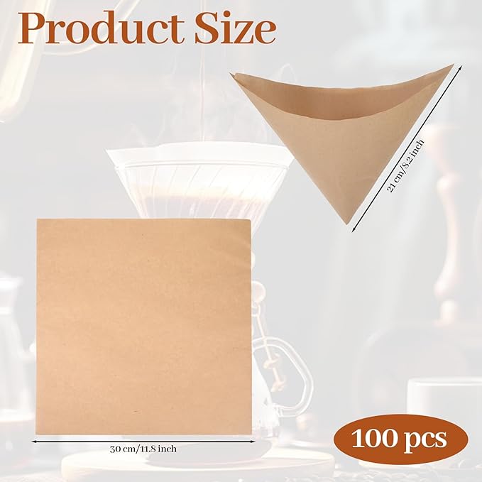 100 Pcs Pre-Folded Unbleached Coffee Filters, Brown Square Disposable Paper Pour Over Coffee Filter, 5-13 Cups Drip Percolator Coffee Filters, Filter for Pour-Over Coffee Makers Home Office