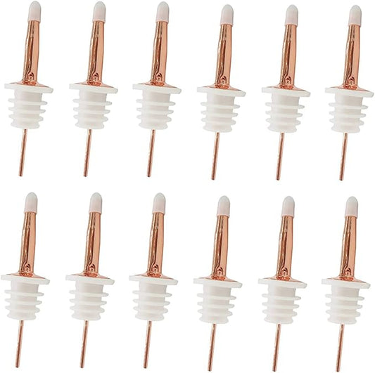 24 Pack Liquor Pour Spouts Set - Stainless Steel bottle spout and Liquor Pourers Dust Caps Covers Rose Gold White