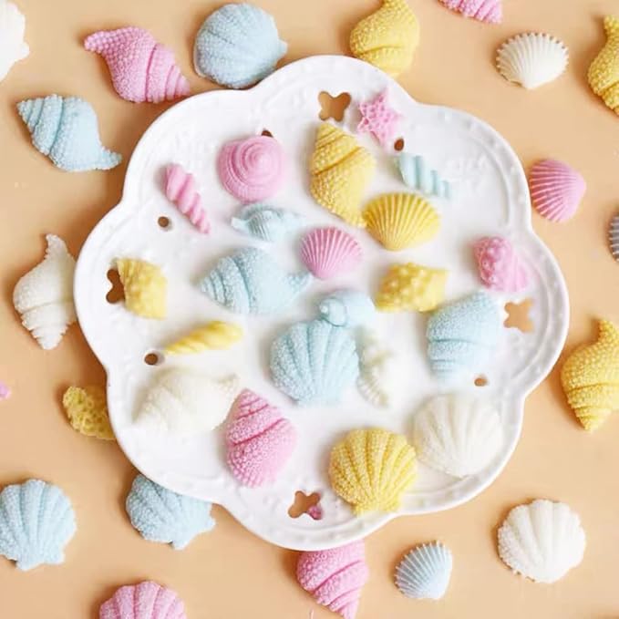 5 Pcs Seashell Starfish Silicone Mold Cake Fondant Silicone Mold Seashell Conch Baking Moldsfor DIY Cake Decoration Chocolate Candy Polymer Clay Crafting Projects