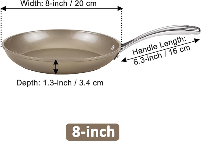Cooks Standard Frying Pan Hard Anodized Ceramic Nonstick, 8-inch Classic Skillet Egg Omelette Fry Pan with Stainless Steel Handle, Induction Compatible, Bronze